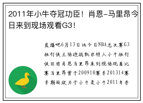 2011年小牛夺冠功臣！肖恩-马里昂今日来到现场观看G3！